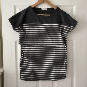 Smallshow Cotton Nursing Breastfeeding Top in gray and white stripes